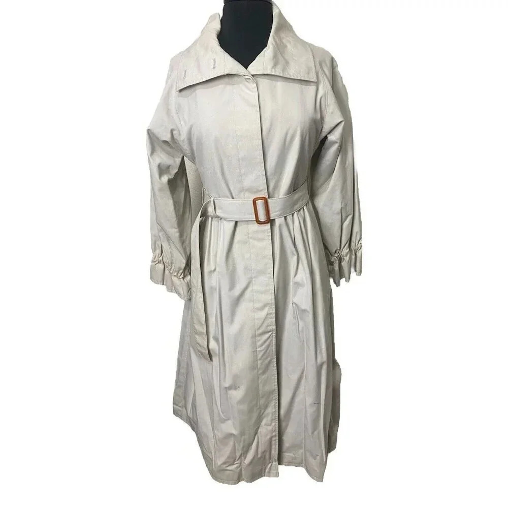 Roth Le Cover Sport Women’s Beige Pleated Trench Coach Belted Size 8 Vintage
